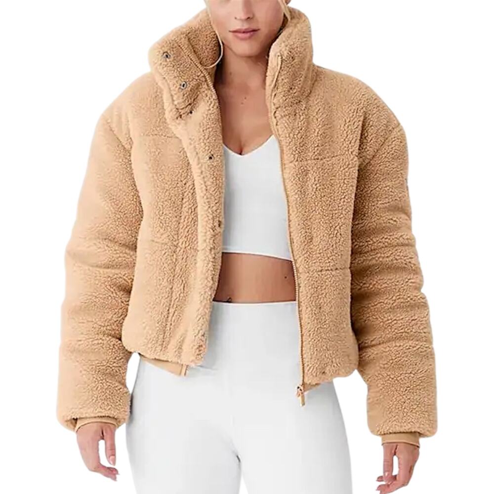 Alo Yoga, 'Sherpa Snow Angel Puffer' Jacket, Fleece Teddy, Camel Brown, Medium